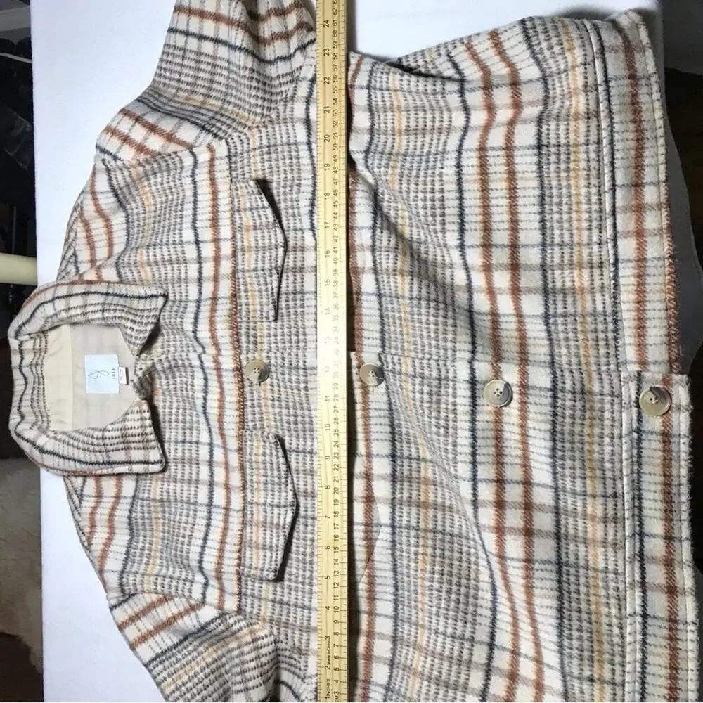 Joie XL soft button front shacket jacket tan plaid fall autumn cozy casual